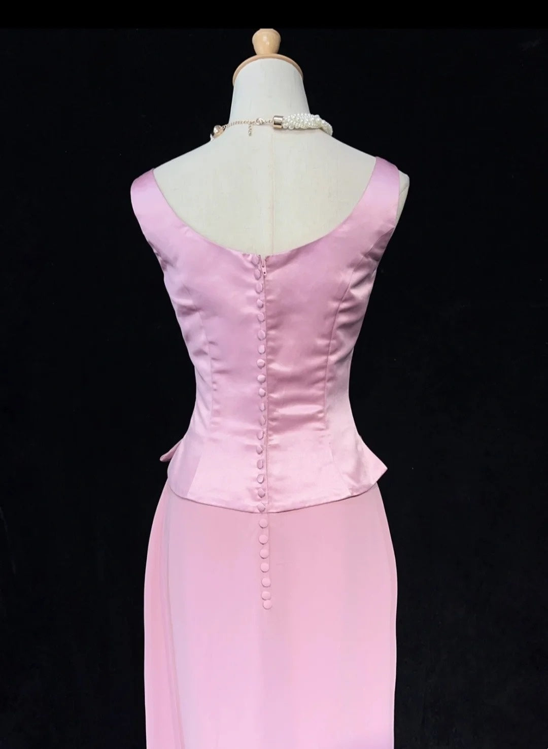 Robes de bal vintage en satin rose coupe trapèze à col carré avec perles, longue robe de soirée formelle années 90 N2662