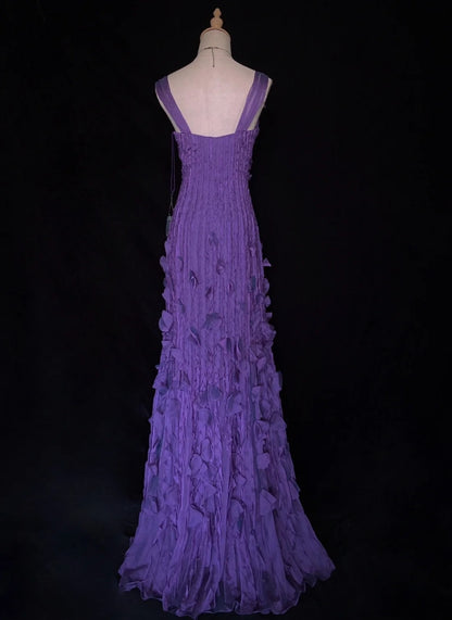 Vintage Meerjungfrauen-Abschlussballkleider mit V-Ausschnitt, Trauben-Chiffon mit Perlen, 80er Jahre, lange formelle Abendkleider N3884