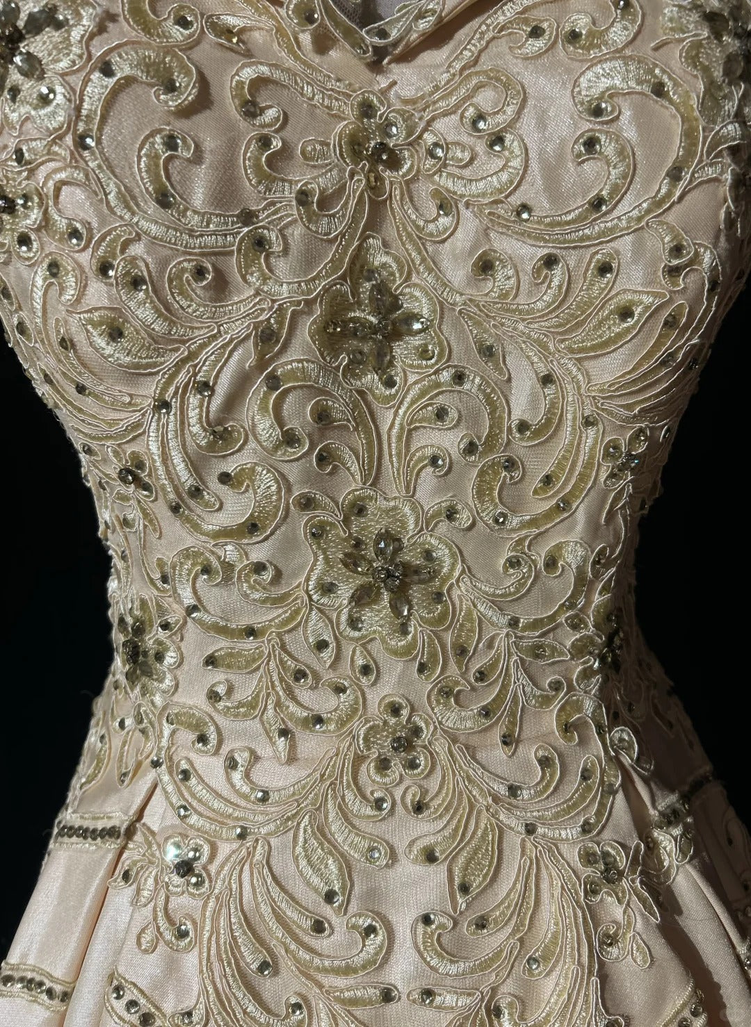 Robes de bal vintage des années 80, robe de soirée, épaules dénudées, couleur champagne avec perles, tenues de soirée N3468