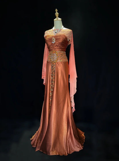 Elegante Ballkleider Meerjungfrau Trägerlos Chiffon Rüschen Perlen Jacke Bodenlang Formelle Abendgarderobe N3489