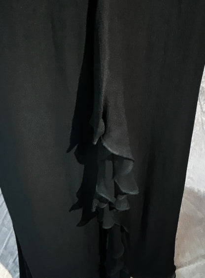 Bescheidene Ballkleider Meerjungfrau Spaghetti-Träger Schwarz Krawatte Chiffon mit Perlen Abendkleid N3857