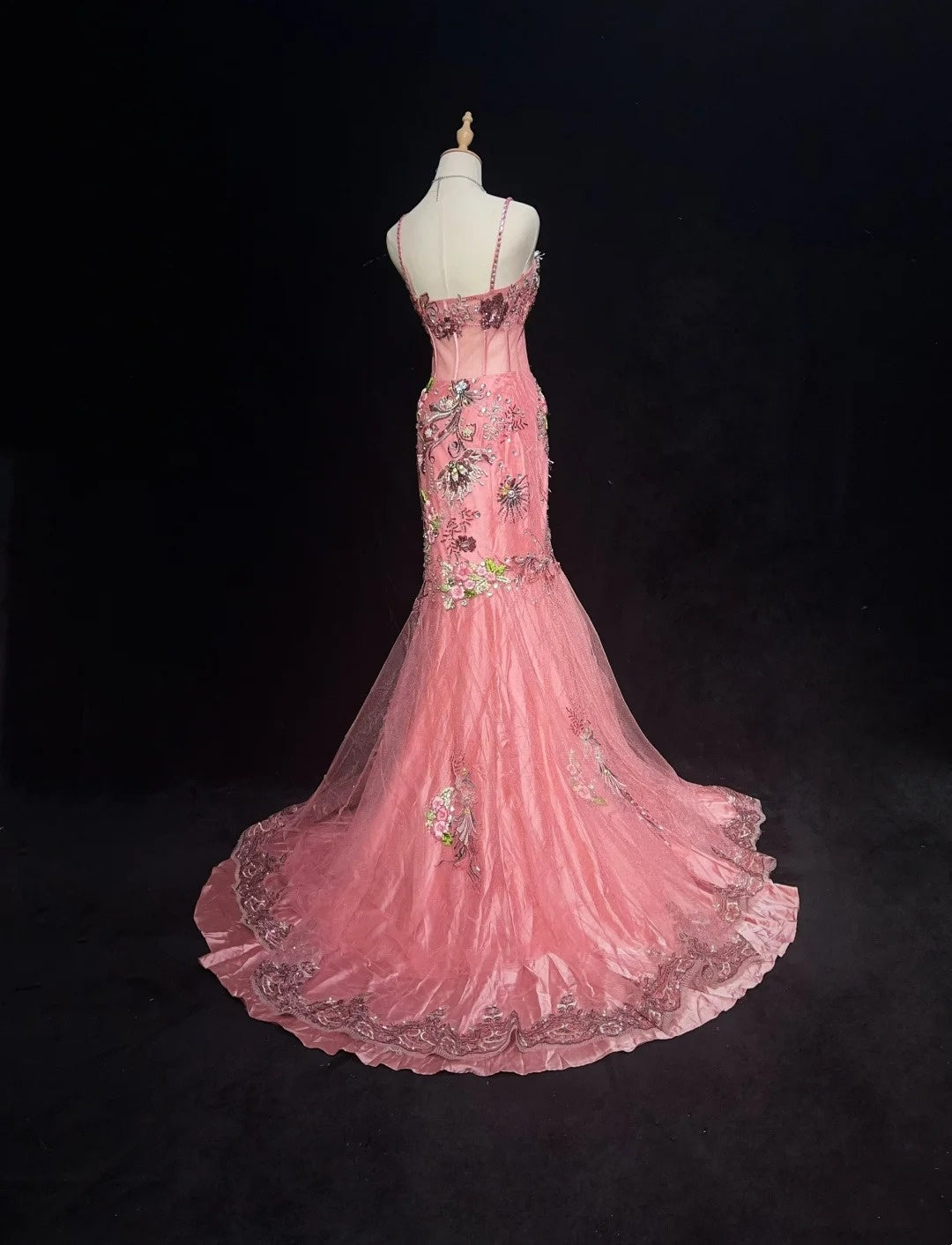 Vintage Prom Dresses Mermaid Spaghetti Strap Pink Lace With Beading 90s Long Formal Gown N2890