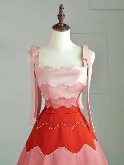 Robe de bal longue en satin rose à bretelles, style tendance, idéale pour les soirées et les fêtes de fin d'année (N681)