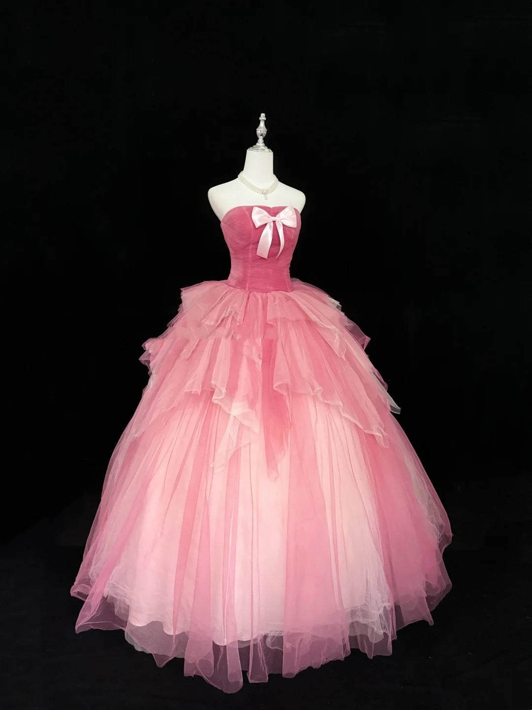 Cute Sweet 16 Dresses Long Ball Gown Strapless Pink Tulle Formal Sweet Sixteen Birthday Gown RC0252
