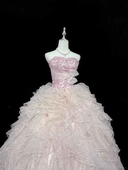 Lange Ballkleider für den 16. Geburtstag, langes Sweet-Sixteen-Geburtstagskleid, trägerloses rosa Festkleid RC0299