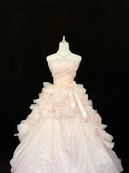 Sweet 15 Quinceanera Dress Ball Gown Strapless Blush Pink With Tiered Tulle 15th Birthday Gown RC0271