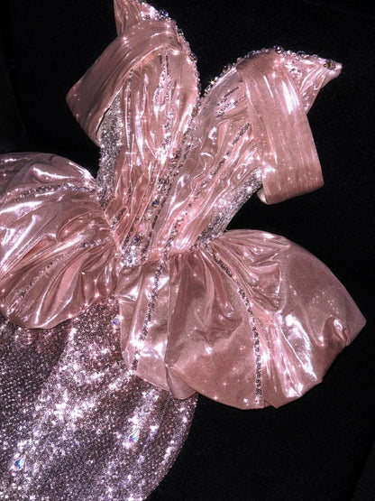 Prinzessin Meerjungfrau trägerloses pinkfarbenes Pailletten-Abendkleid, langes formelles Abendkleid, formelles Kleid zum 18. Geburtstag, Ballkleid N737