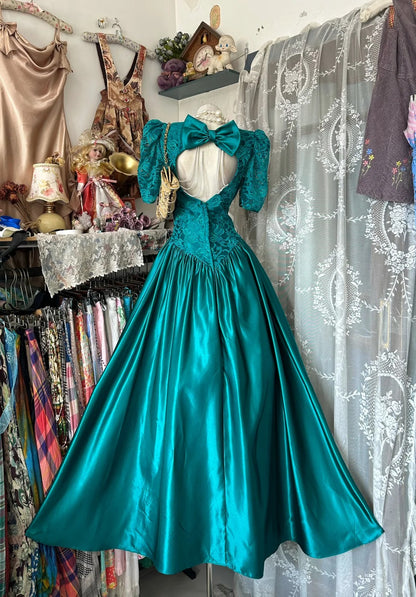 Vintage 80s Prom Dresses A line Blue With Half Sleeves Satin Long 1950s Retro Classy Party Formal Outfits RB8994
