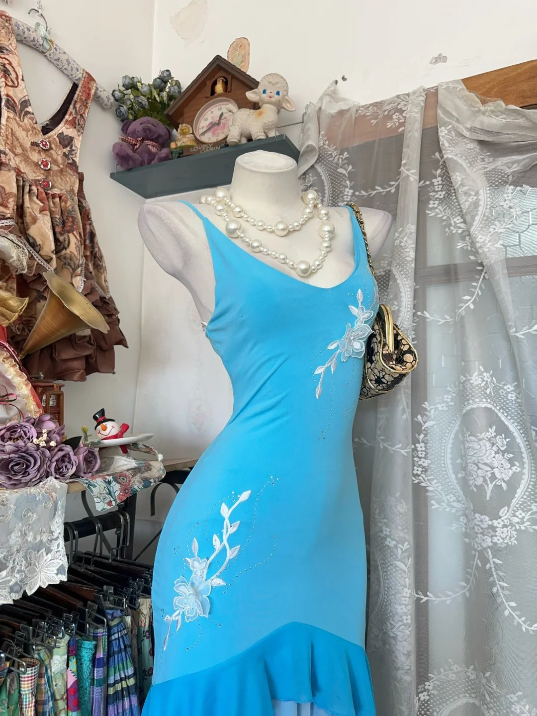 Robe de bal vintage sirène à fines bretelles bleues asymétriques, inspiration robe de soirée formelle N1976