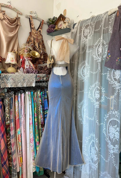 Vintage Prom Dresses Mermaid Halter Navy Blue Backless 1950s Retro Classy Party Formal Outfits RB8994