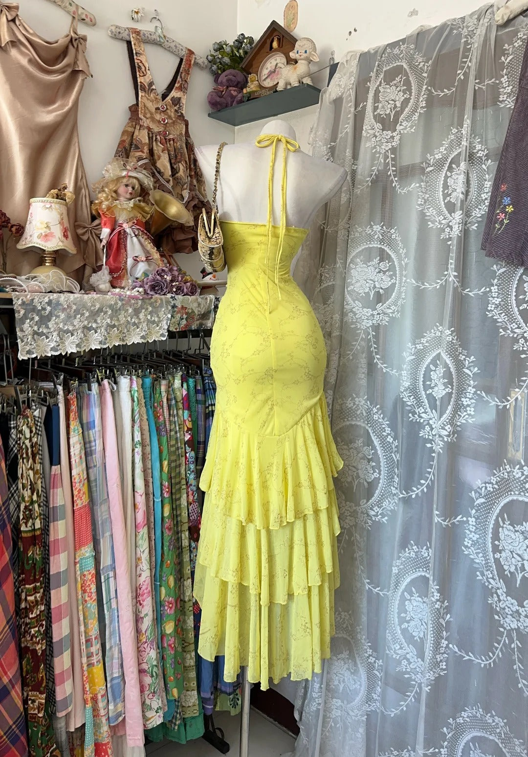 Vintage Prom Dresses Mermaid Halter High Low Yellow 1950s Retro Classy Party Formal Outfits RB8988