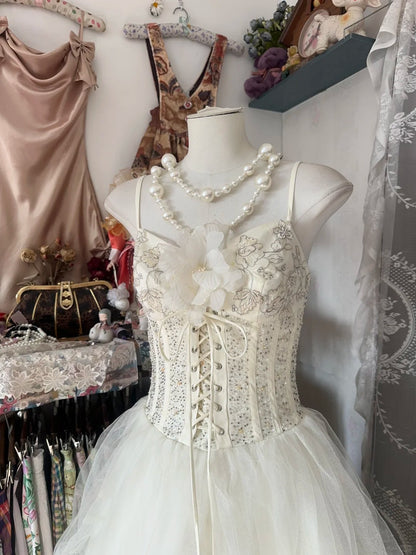 Robe de bal vintage, robe de soirée esthétique en tulle blanc, inspiration robe de cérémonie N1990