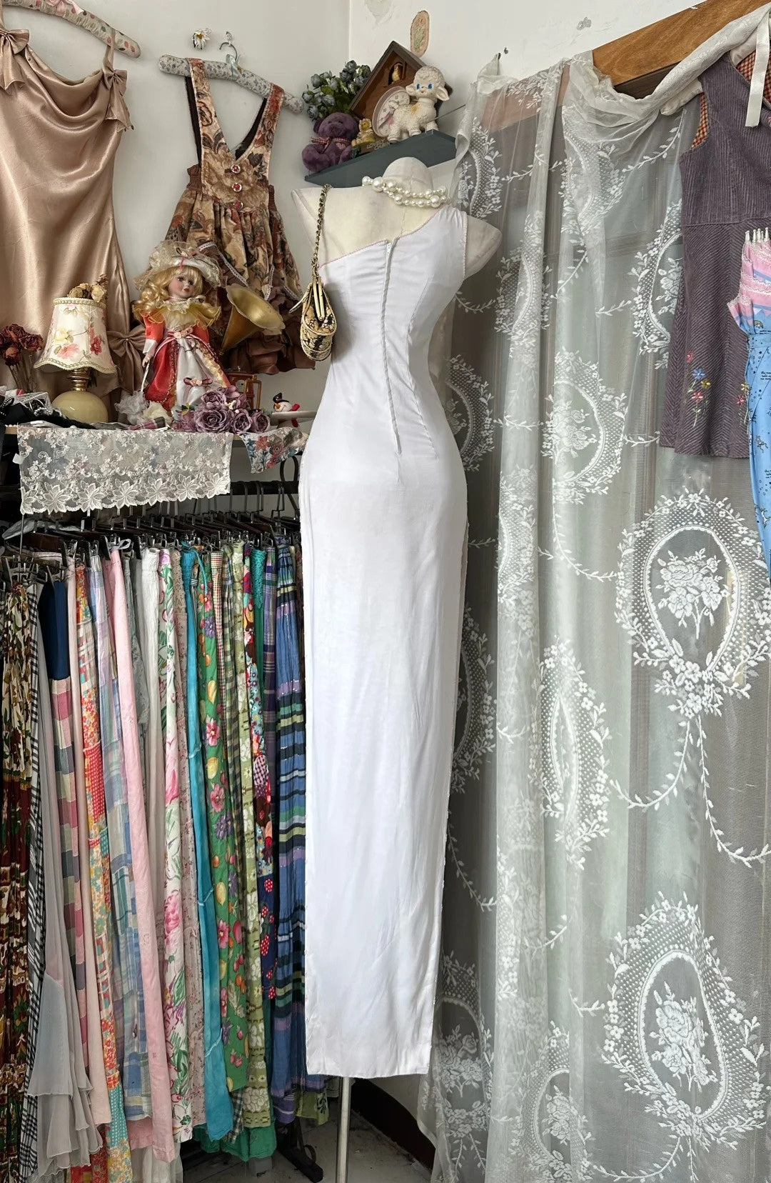 Robe de soirée longue blanche asymétrique sirène rétro années 1950, robe de bal de promo pour un 18e anniversaire, N754