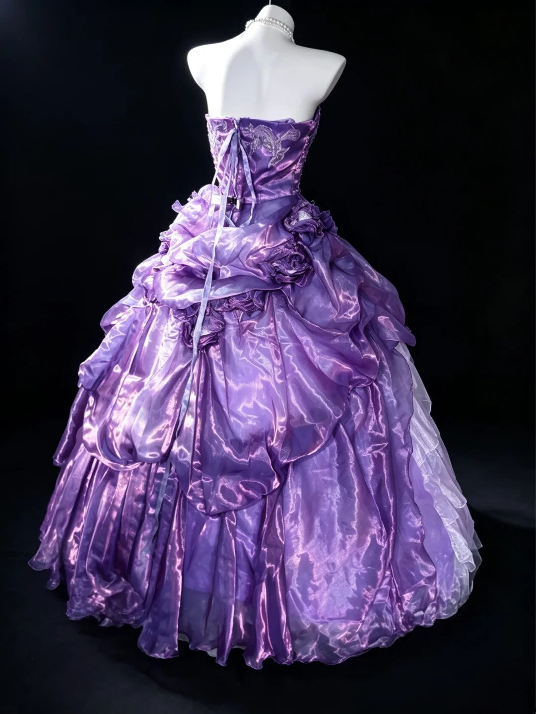 Prinzessin Ballkleid Trägerloses Lila Organza Quince Kleid Lang Süß 15 16 Quinceanera Kleider Vestido de princesa RB4467