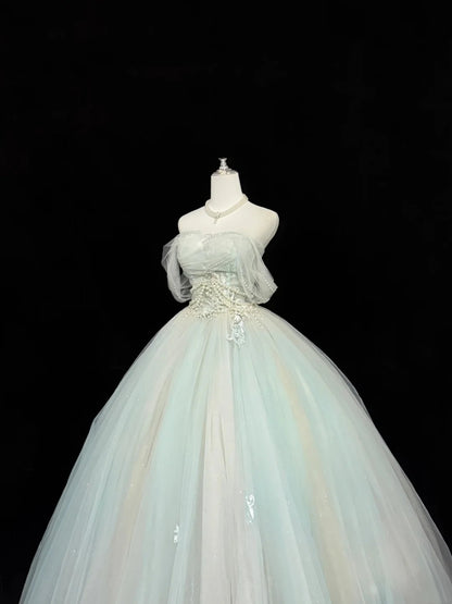 Prom Dress Long Floor Length Ball Gown Off Shoulder Tulle With Sleeves Formal Evening Gown For Women RC0286