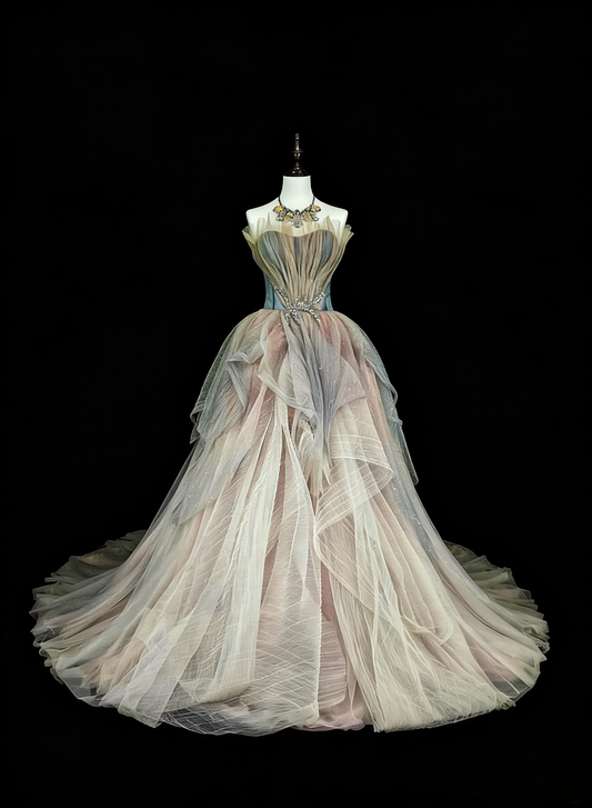 Bescheidene Ballkleider für den Abschlussball, herzförmiger Ausschnitt, Tüll, ärmelloses Abendkleid, langes Quinceañera-Kleid N3076