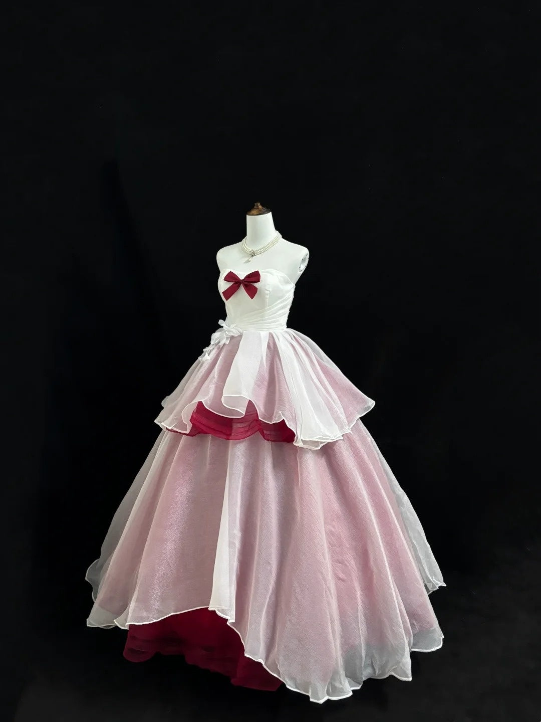 White Sweet 16 Dresses Long Ball Gown Strapless Burgundy With Ruffled Sweet Sixteen Birthday Gown RC0228