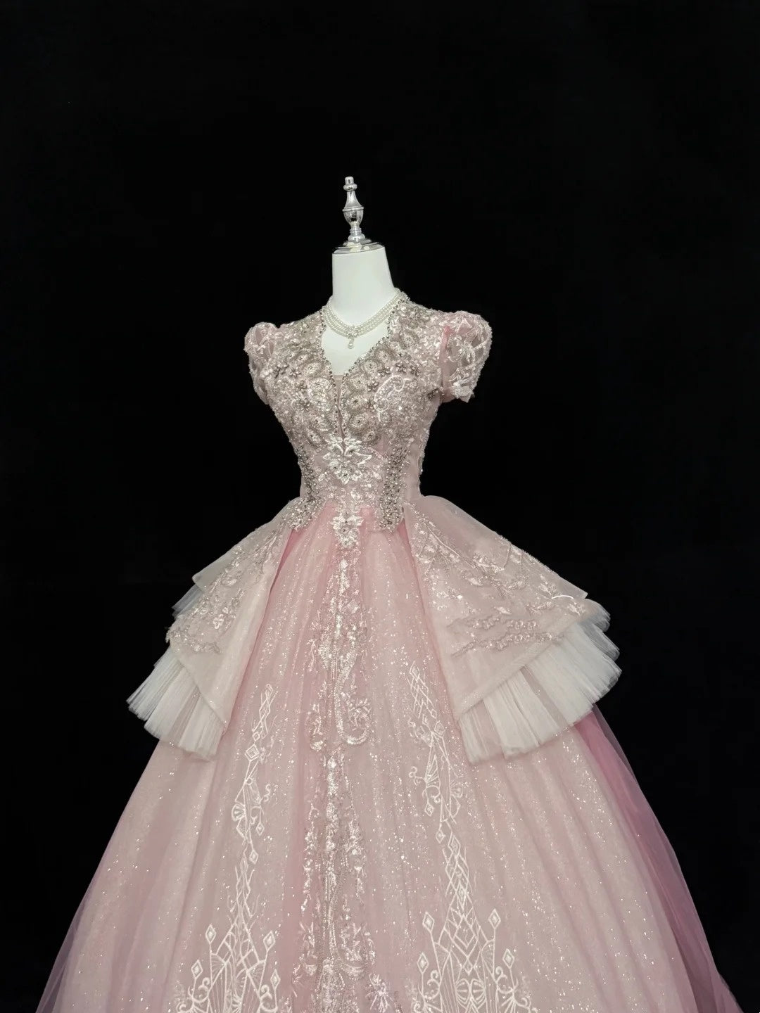 Sweet 16 Dresses Long Ball Gown V Neckline Pink With Lace Appliques Sweet Sixteen Birthday Gown RC0316