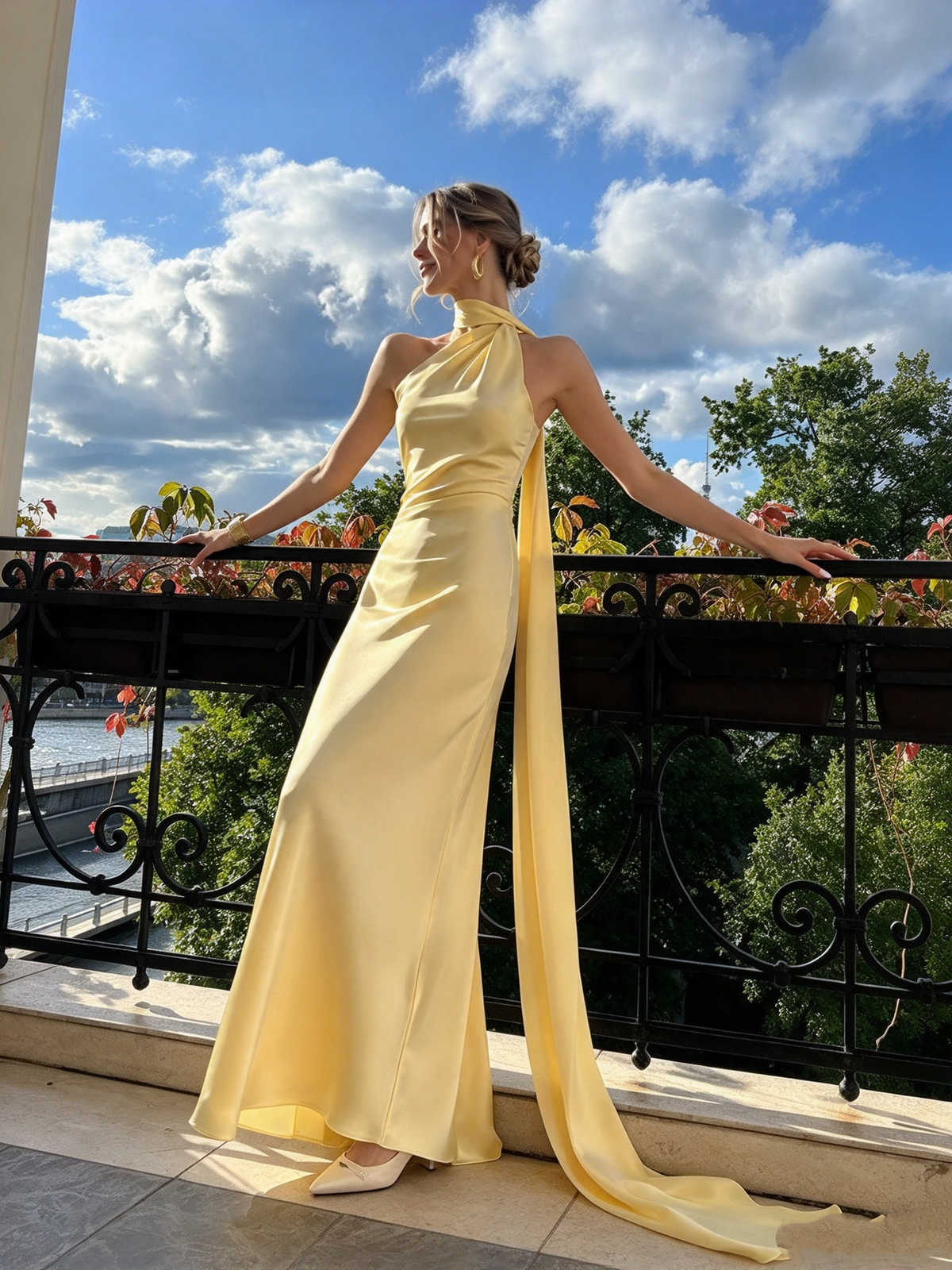 Schlichtes, gelbes, langes Meerjungfrauen-Abendkleid mit One-Shoulder-Ausschnitt, elegant und perfekt für festliche Anlässe wie Abschlussball oder Dinnerpartys (AB2048)
