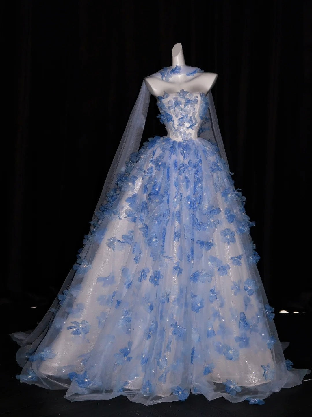 Ball Gown Strapless Blue Sleeveless With Applique Women's Dress Long Quinceanera Dresses Sweet 16 Birthday Quince Dress N1162