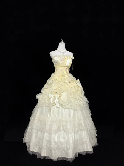 Sweet 16 Dresses Long Ball Gown Strapless Yellow With Lace Sweet Sixteen Birthday Gown RC0303