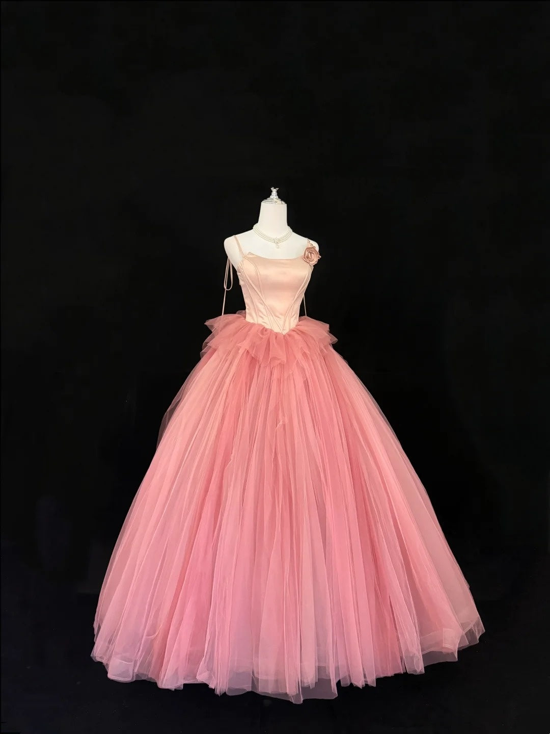 Sweet 16 Kleid langes Ballkleid Sweet Sixteen langes Geburtstagskleid Spaghettiträger Tüll Festliches Kleid RC0268