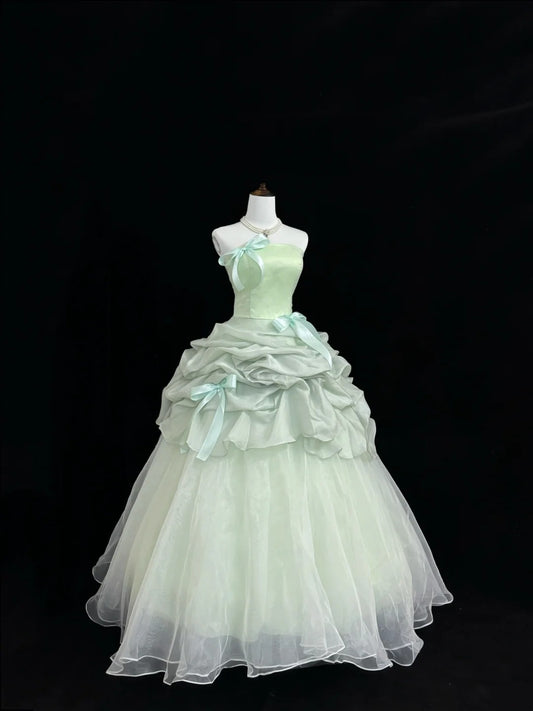 Sweet 15 Quinceanera Dress Ball Gown Strapless Sage Green With Ruffled Tiered 15th Birthday Gown RC0234