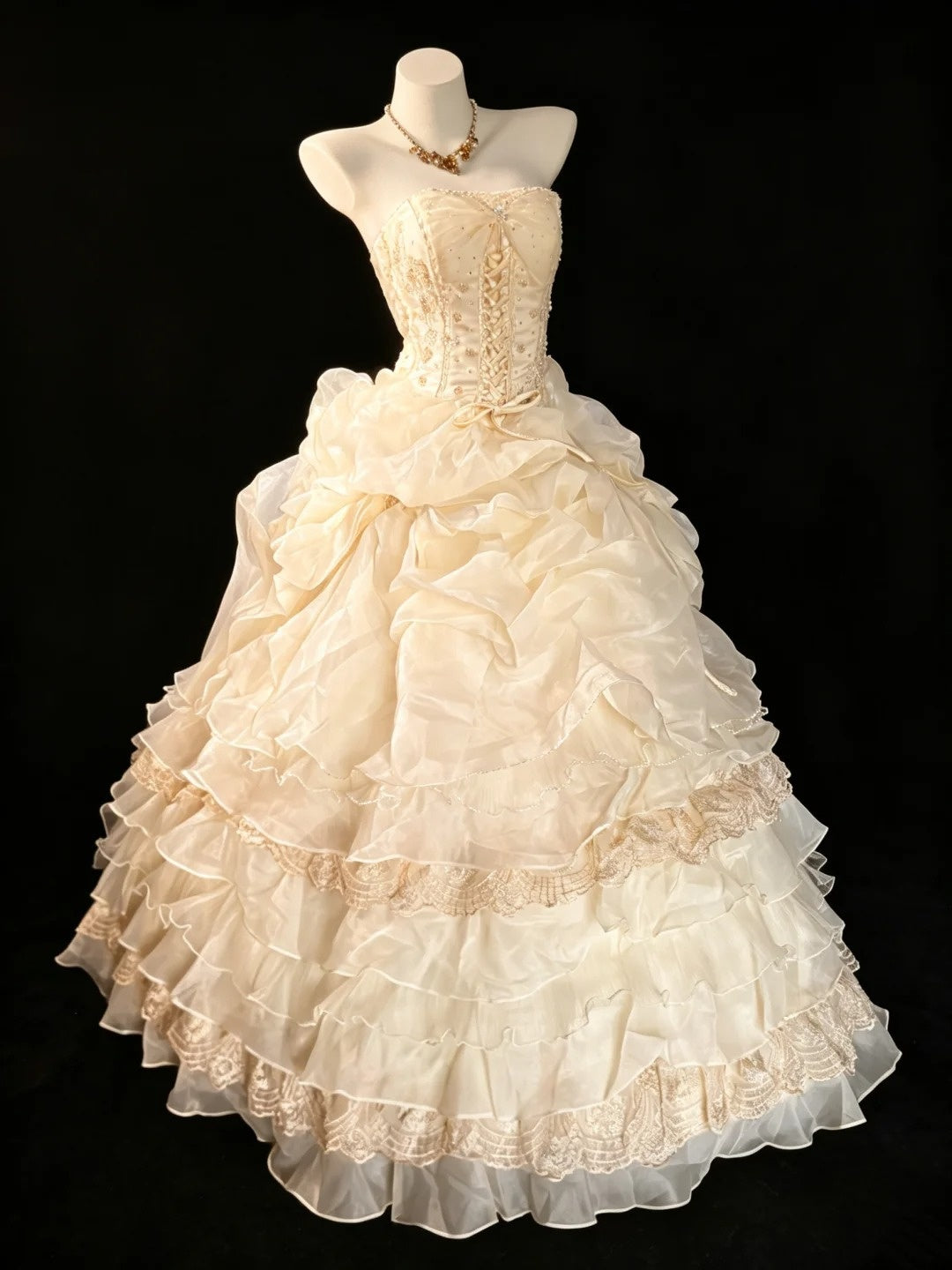 Robe de bal bustier en tulle jaune à volants pour Sweet 16, robe de Quinceanera longue 15 Vestidos De Fiesta N4213