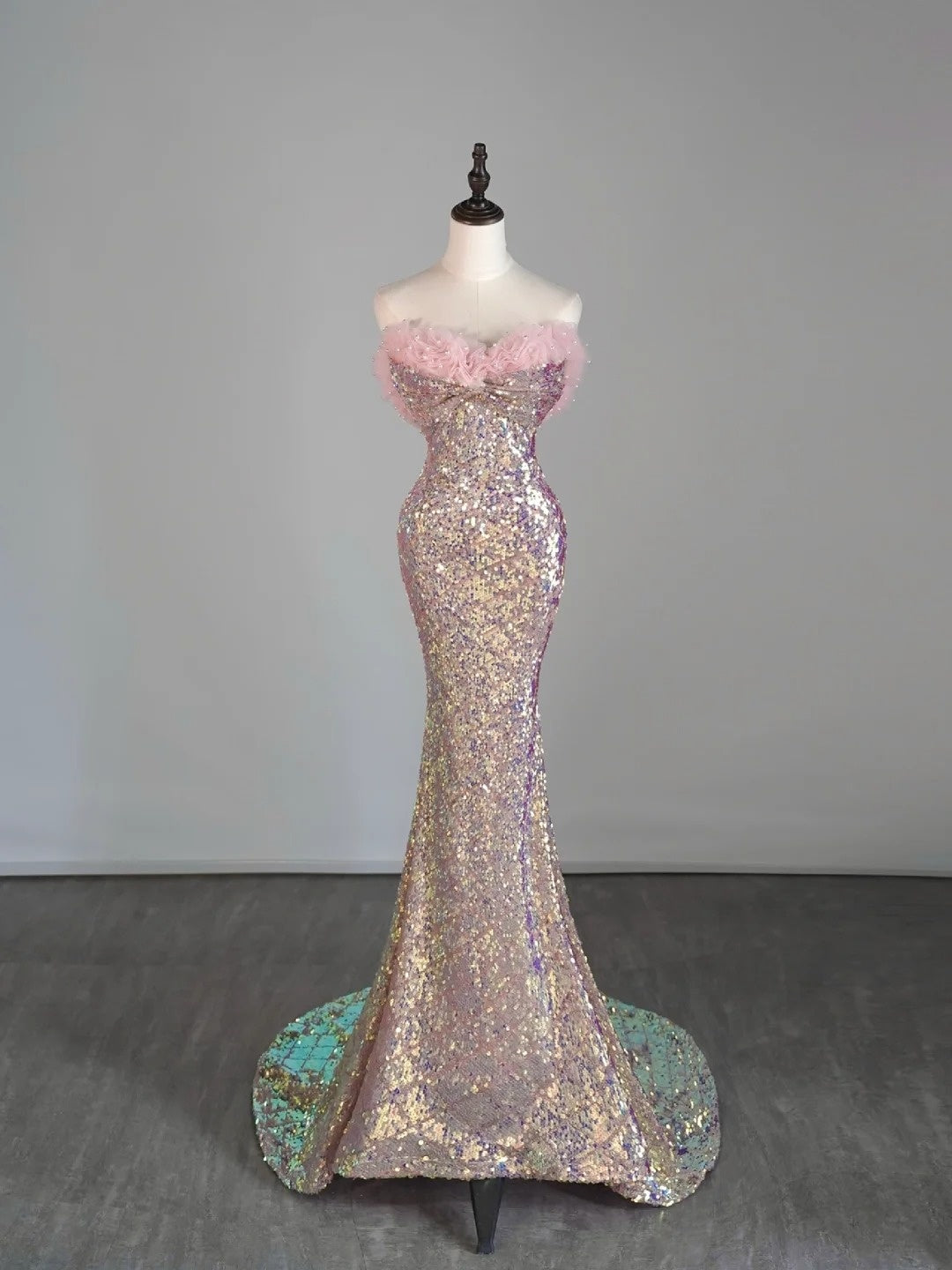 Robe de bal longue rose à sequins, décolleté en cœur, style sirène, taille basse, robe de soirée semi-formelle N686