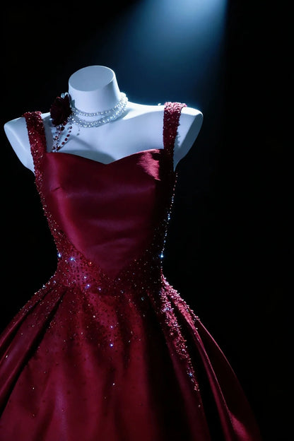 Modest Prom Dresses Ball Gown Sweetheart Burgundy With Beads Long Quince Dress N2961