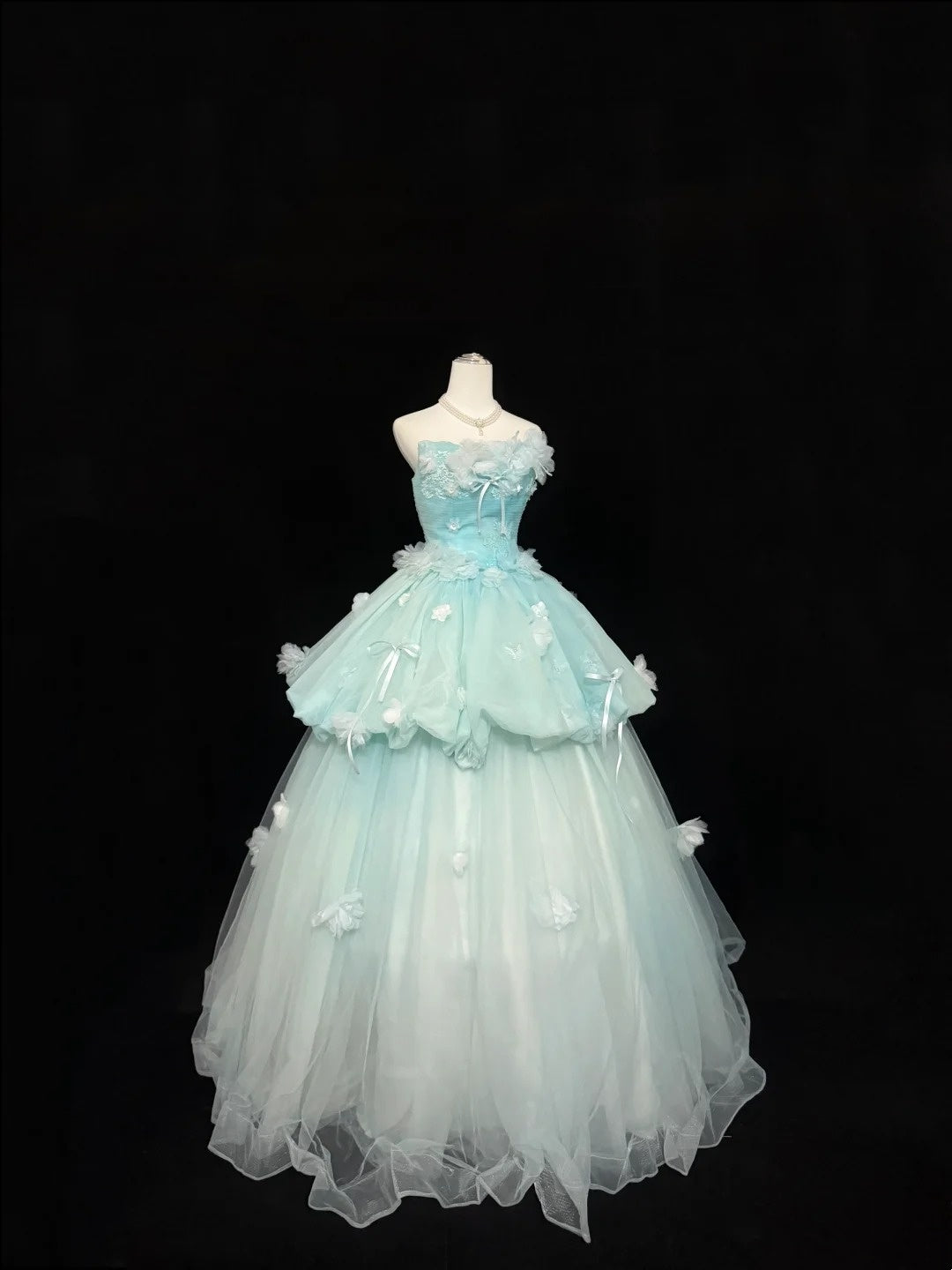 Sweet 16 Kleider langes Ballkleid Sweet Sixteen langes Geburtstagskleid trägerloses blaues Tüll-Abendkleid RC0321