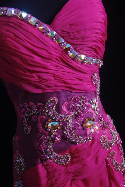 Sparkly Prom Dresses Mermaid Spaghetti Strap Hot Pink Chiffon With Beaded Evening Gown Long Formal Dress RB3261