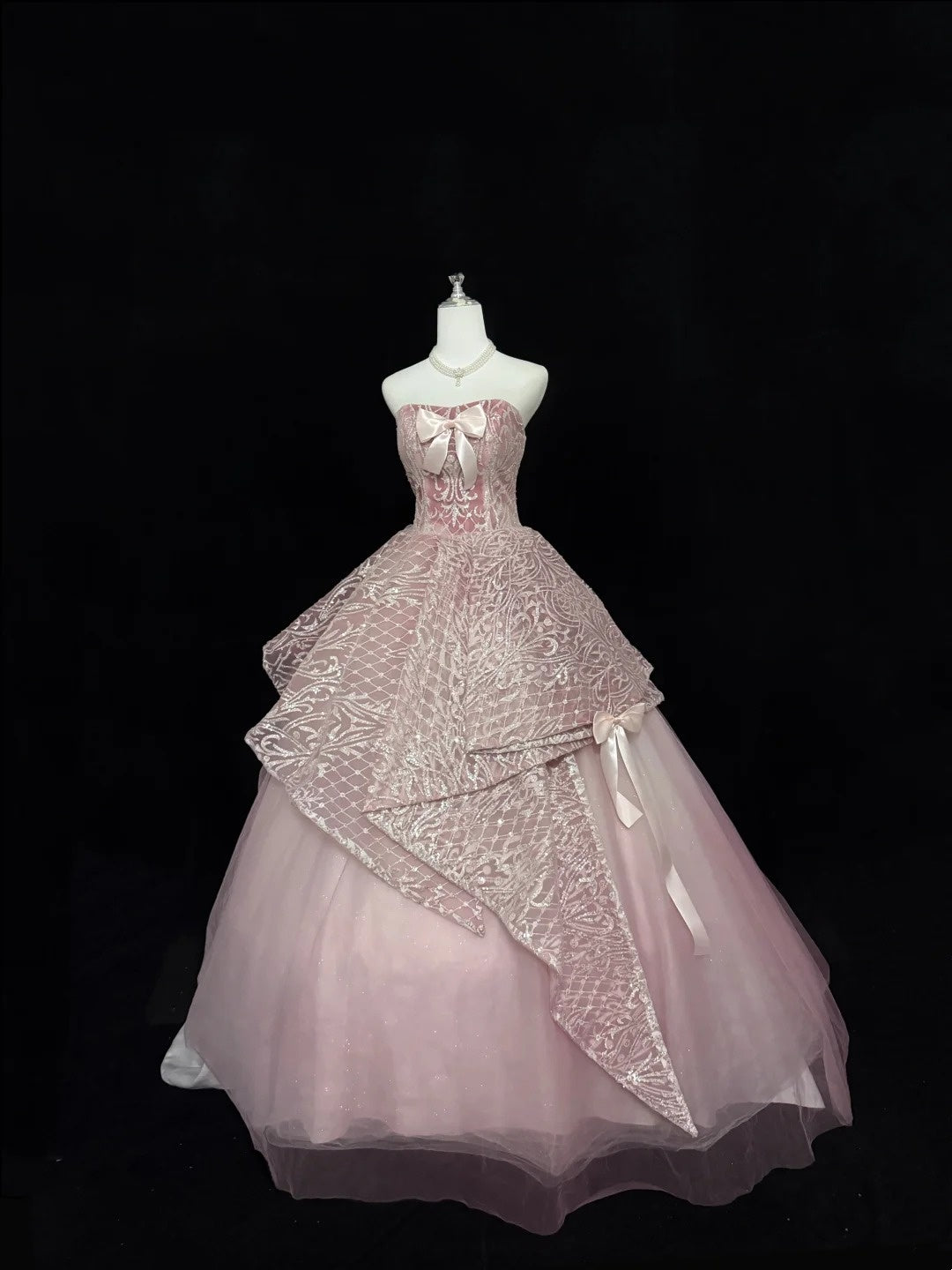 Sweet 16 Dresses Long Ball Gown Sweet Sixteen Long Birthday Dress Strapless Pink Sequin Formal Gown RC0319