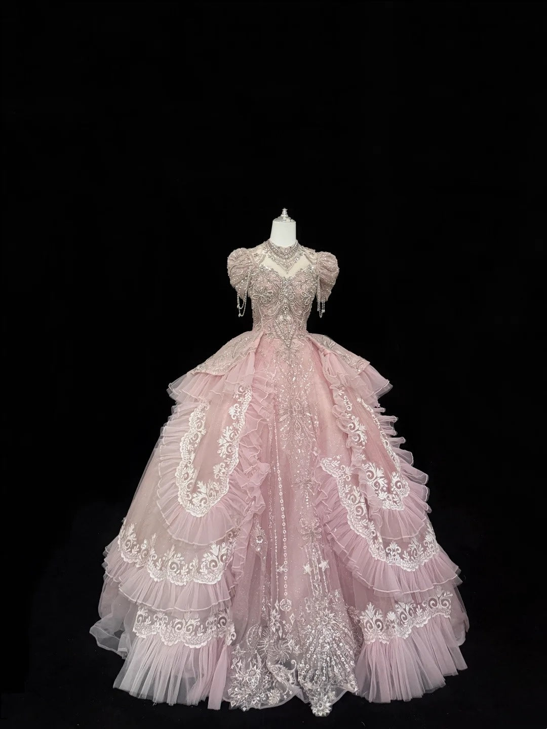 Langes Ballkleid für Sweet 16, herzförmiger Ausschnitt, Pink mit Spitzenapplikationen, Kleid zum 16. Geburtstag RC0320