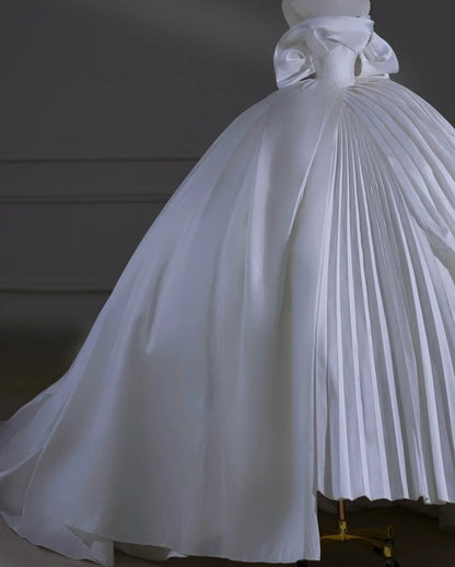Robe de mariée intemporelle, robe de bal bustier en satin, manches plissées, robe de mariée longue à corset ajusté AB2475