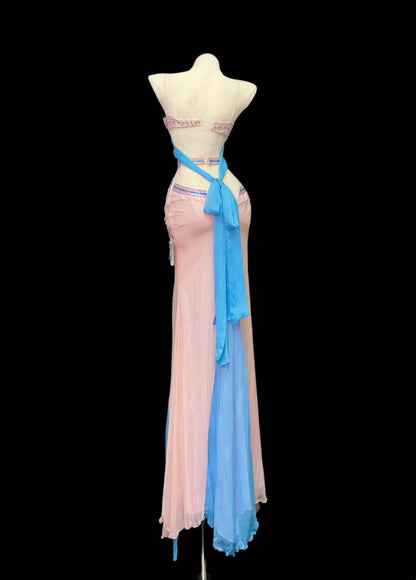Robes de bal longues sirène extravagantes à fines bretelles roses asymétriques Inspo tenues de soirée RB4017