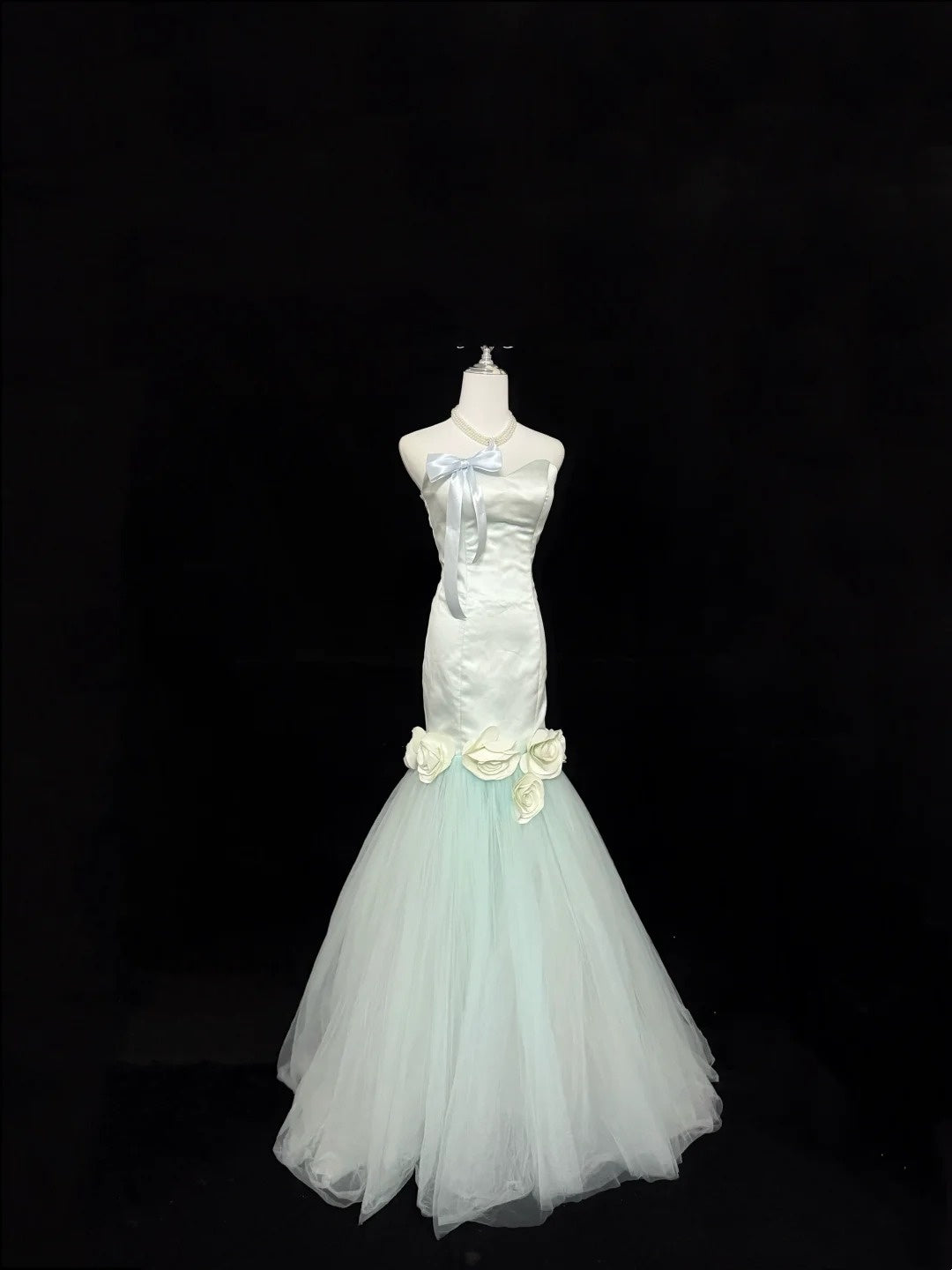 Prom Dress Long Floor Length Mermaid Sweetheart Tulle Sage Green With Flowers Formal Evening Gown For Women RC0307