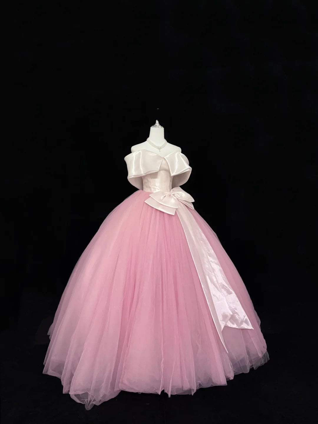 Prom Dress Long Floor Length Ball Gown Off Shoulder Tulle Pink With Sleeves Formal Evening Gown For Women RC0287