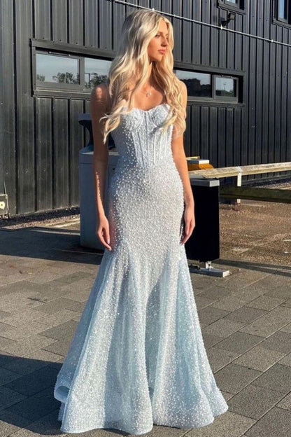 Shiny Blush Pink Sequins Mermaid Spaghetti Straps Long Beaded Prom Dress Party Gowns RB1672