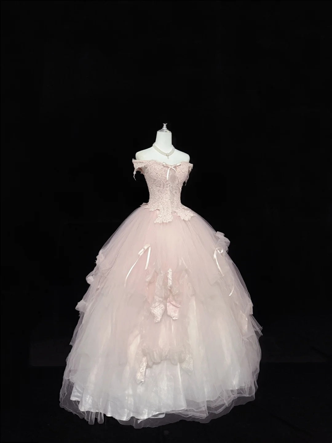 Sweet 15 Quinceanera Dress Ball Gown Off Shoulder Blush Pink With Tiered Long 15th Birthday Gown RC0289