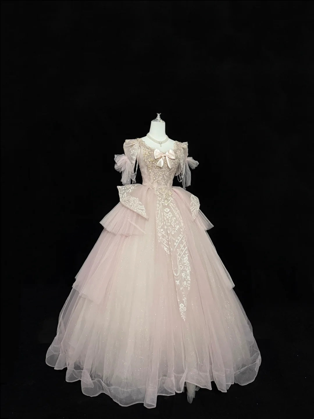 Langes Ballkleid für Sweet 16, eckiger Ausschnitt, Pink mit Spitzenapplikationen, Geburtstagskleid für Sweet Sixteen RC0325