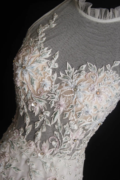 Robe de bal longue blanche rétro sirène à encolure ronde avec appliques, inspiration années 2000, tenue de soirée pour un 19e anniversaire, N505