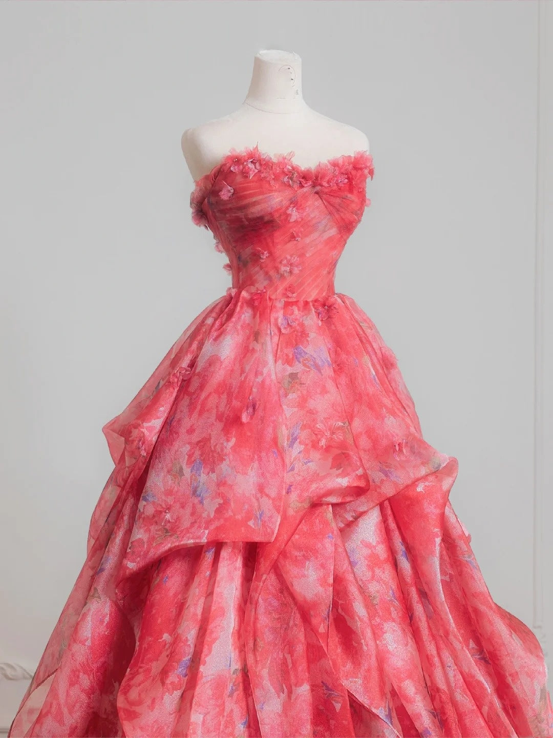 Robe de bal romantique rose à fleurs en mousseline, longue robe de soirée formelle, robe d'anniversaire formelle, robe de bal N727