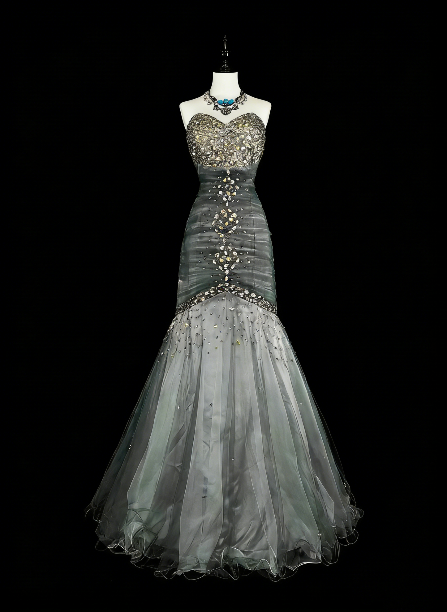 Esthétique Robes de Bal Vintage Années 50 Rétro Sirène Cœur Robe de Soirée Longue Grise N2022