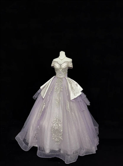 Sweet 16 Dresses Long Ball Gown Sweet Sixteen Long Birthday Dress Off Shoulder Lilac Tulle Formal Gown RC0280