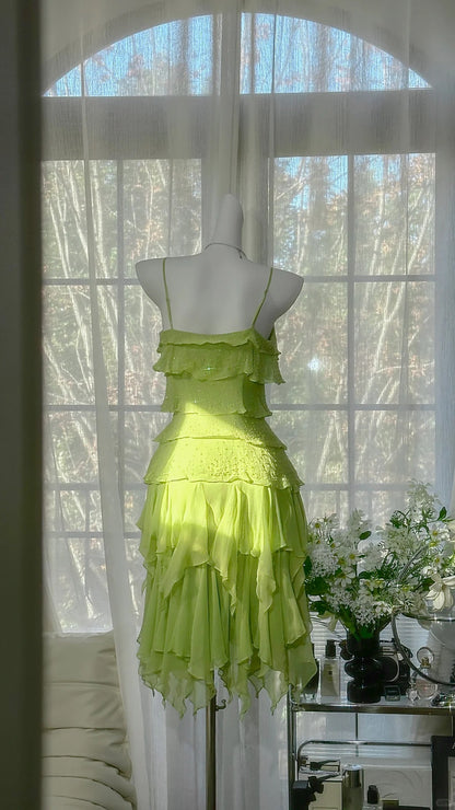 Cute A line Spaghetti Strap Green Chiffon Short Ideas 16th Birthday Dress Homecoming Outfits N3542
