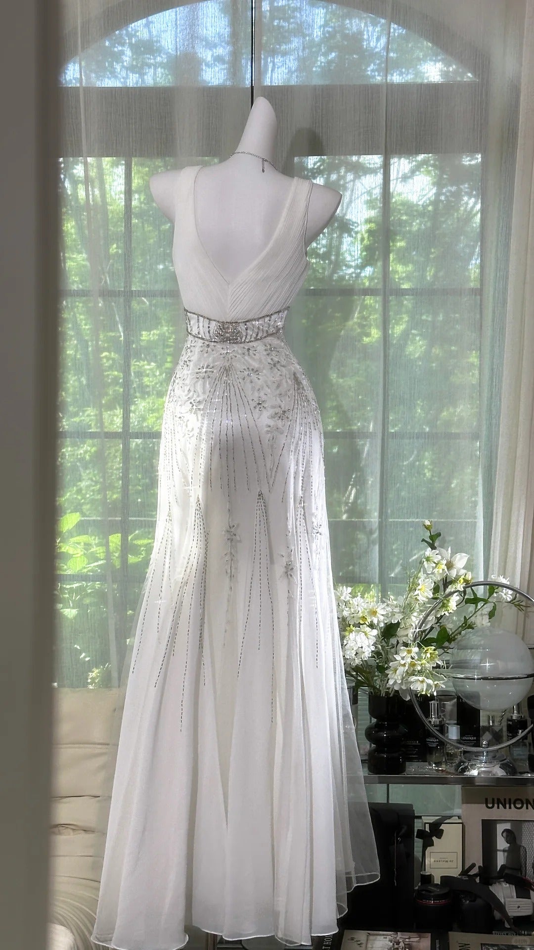 Charmantes robes de bal sirène à fines bretelles en mousseline blanche, longues tenues de soirée N3579