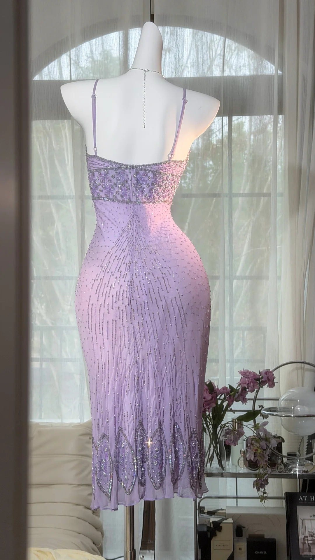 Cute Sheath Spaghetti Strap Lilac Chiffon Ideas For Women Birthday Dress Homecoming Outfits N3533