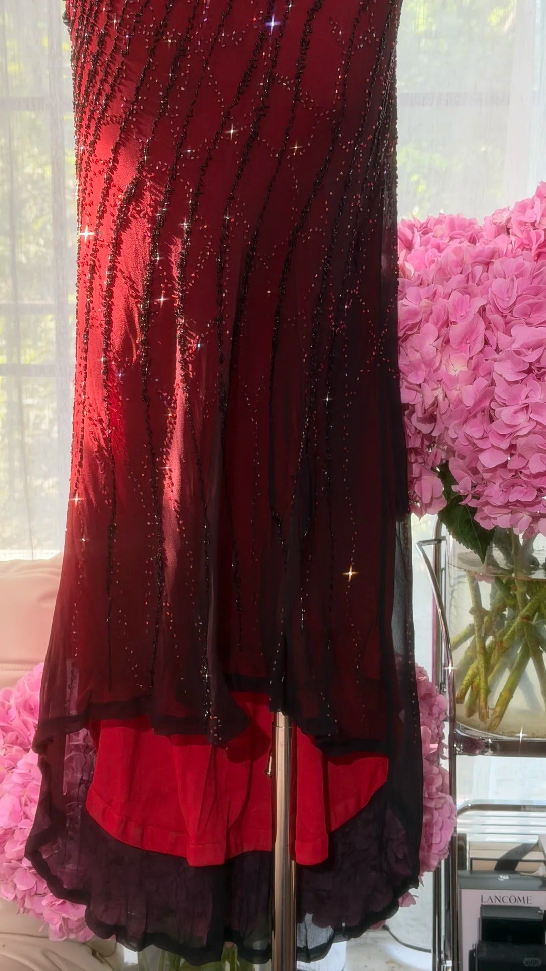 Prom Dress Mermaid Strapless Burgundy Chiffon Beaded Floor Length High School Graduation Party Dresses RC1099
