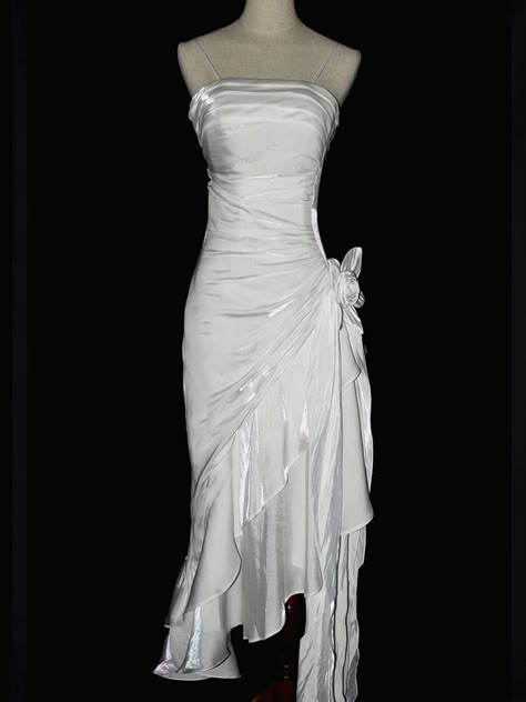 Weißes Vintage-Meerjungfrauen-Hochzeitskleid mit Blumenmuster und asymmetrischem Saum, auch als Ballkleid geeignet (AB985)